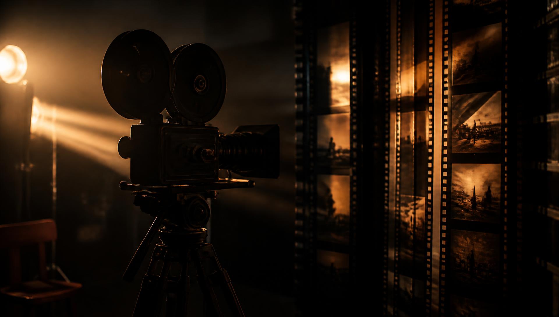 Film camera in a dark studio
